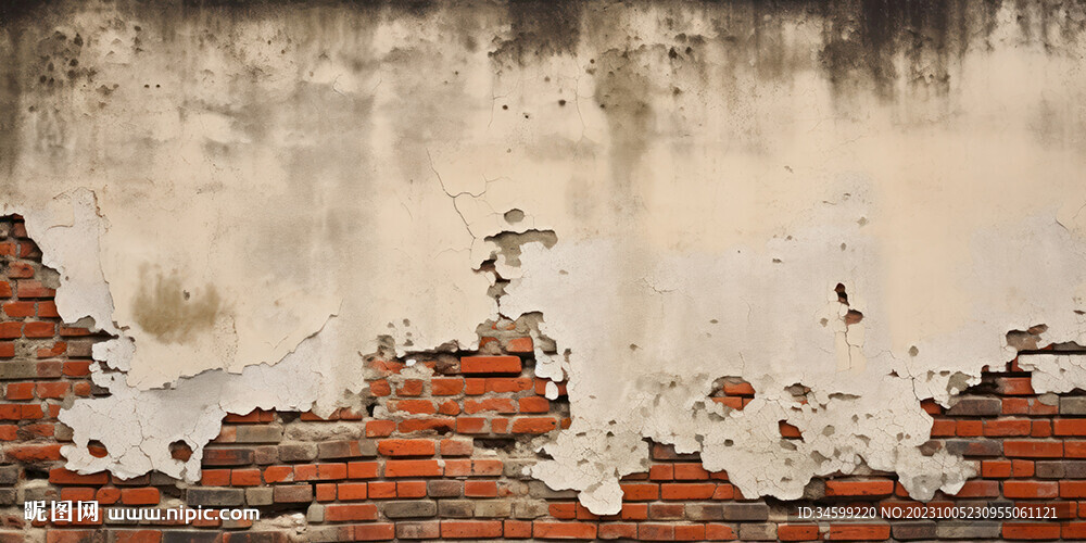 复古斑驳红砖水泥墙背景墙壁画