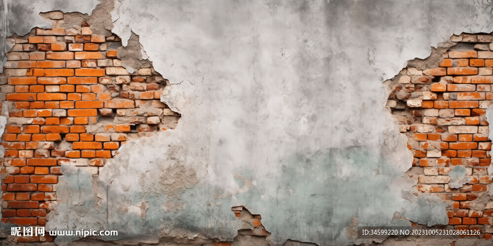复古斑驳红砖水泥墙背景墙壁画