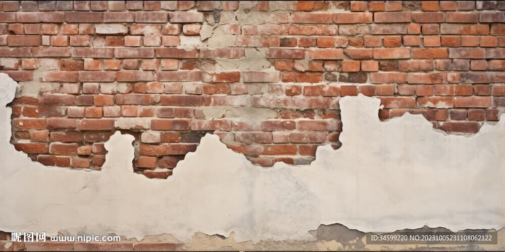 复古斑驳红砖水泥墙背景墙壁画