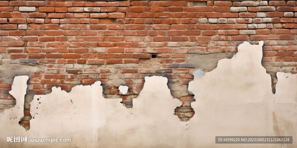 复古斑驳红砖水泥墙背景墙壁画