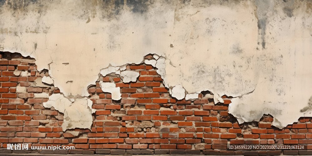 复古斑驳红砖水泥墙背景墙壁画