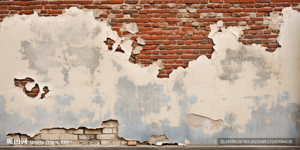 复古斑驳红砖水泥墙背景墙壁画