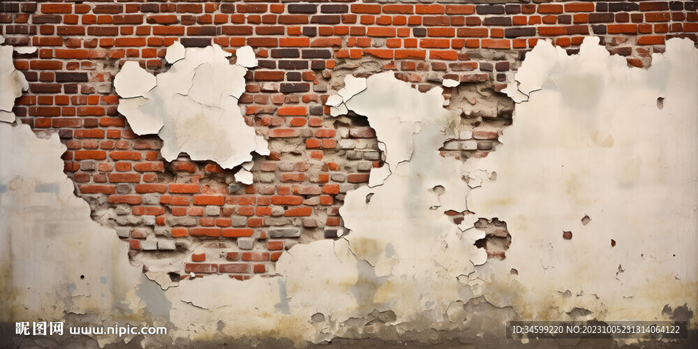 复古斑驳红砖水泥墙背景墙壁画