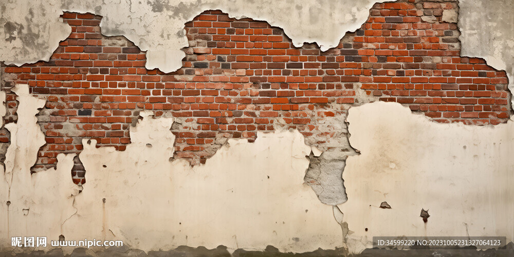 复古斑驳红砖水泥墙背景墙壁画