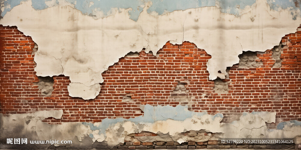 复古斑驳红砖水泥墙背景墙壁画