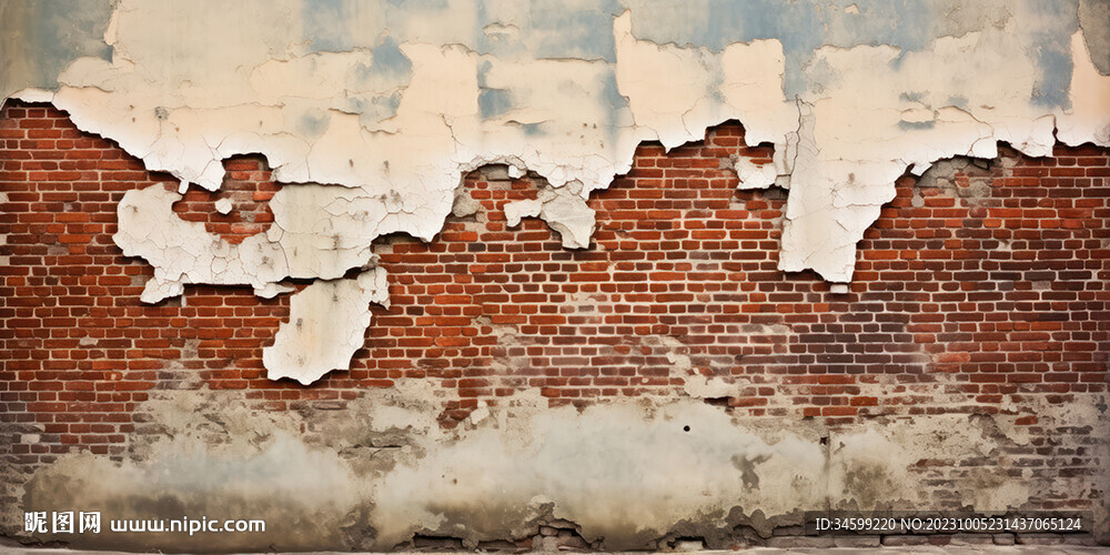 复古斑驳红砖水泥墙背景墙壁画