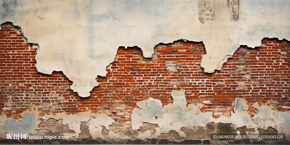 复古斑驳红砖水泥墙背景墙壁画