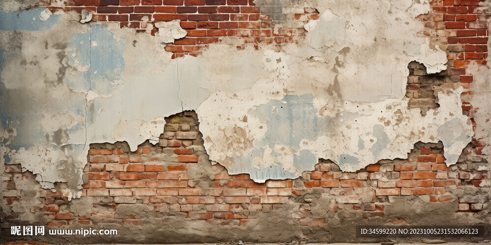 复古斑驳红砖水泥墙背景墙壁画