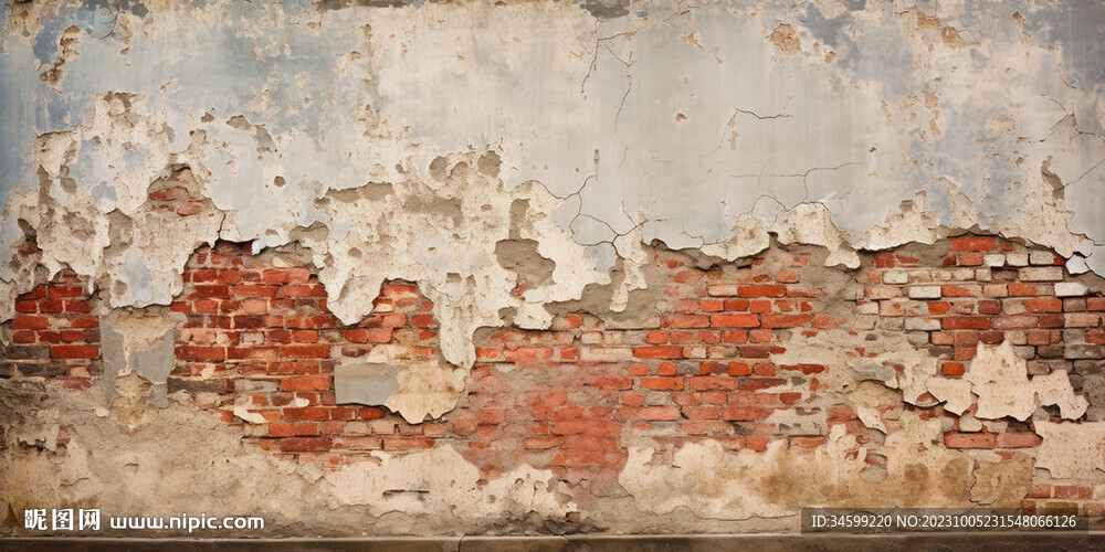 复古斑驳红砖水泥墙背景墙壁画
