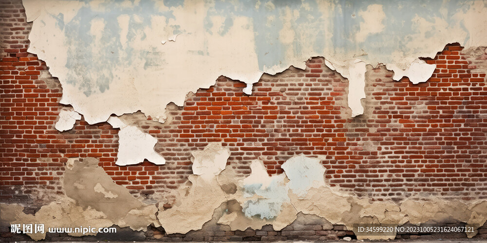 复古斑驳红砖水泥墙背景墙壁画