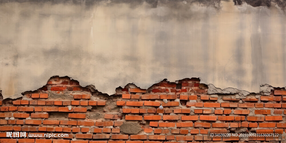 复古斑驳红砖水泥墙背景墙壁画
