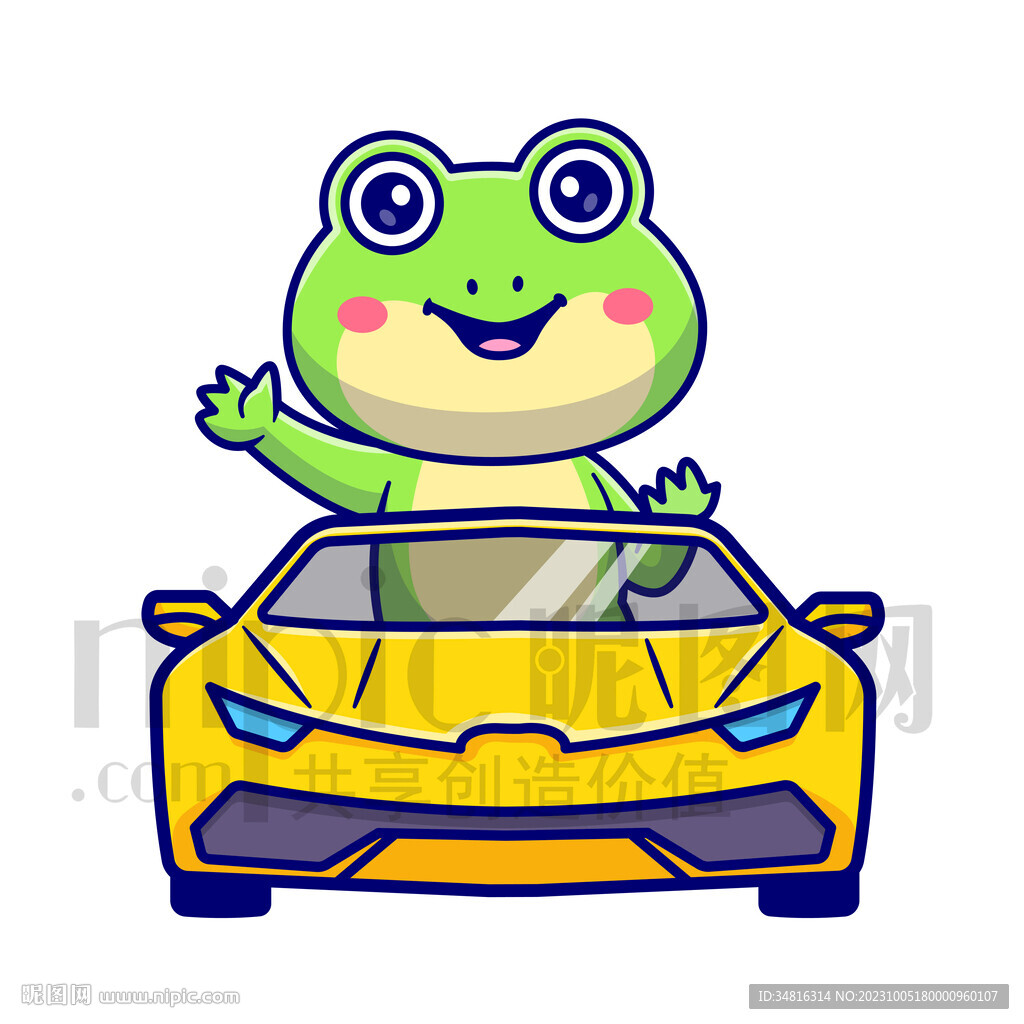可爱卡通坐小汽车的小青蛙