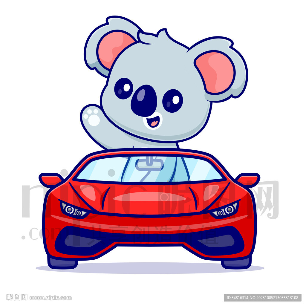 可爱卡通坐小汽车的考拉