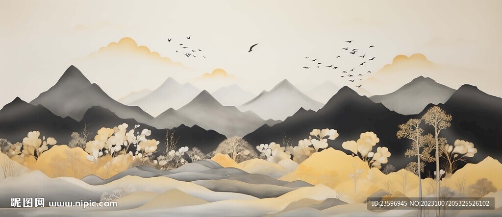 新中式山水背景墙装饰画