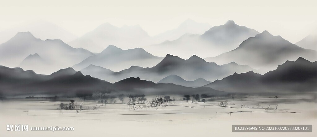 新中式水墨手绘山水画