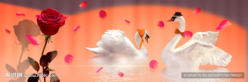 轻奢浪漫天鹅床头装饰画