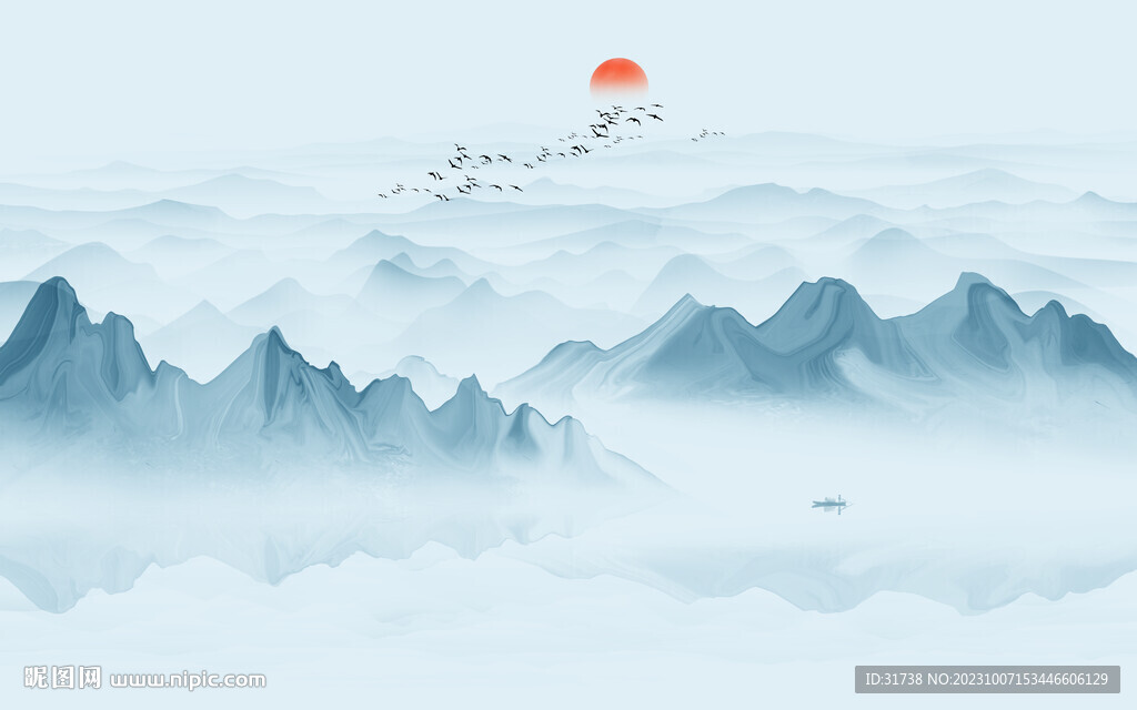 抽象水墨山水画背景墙