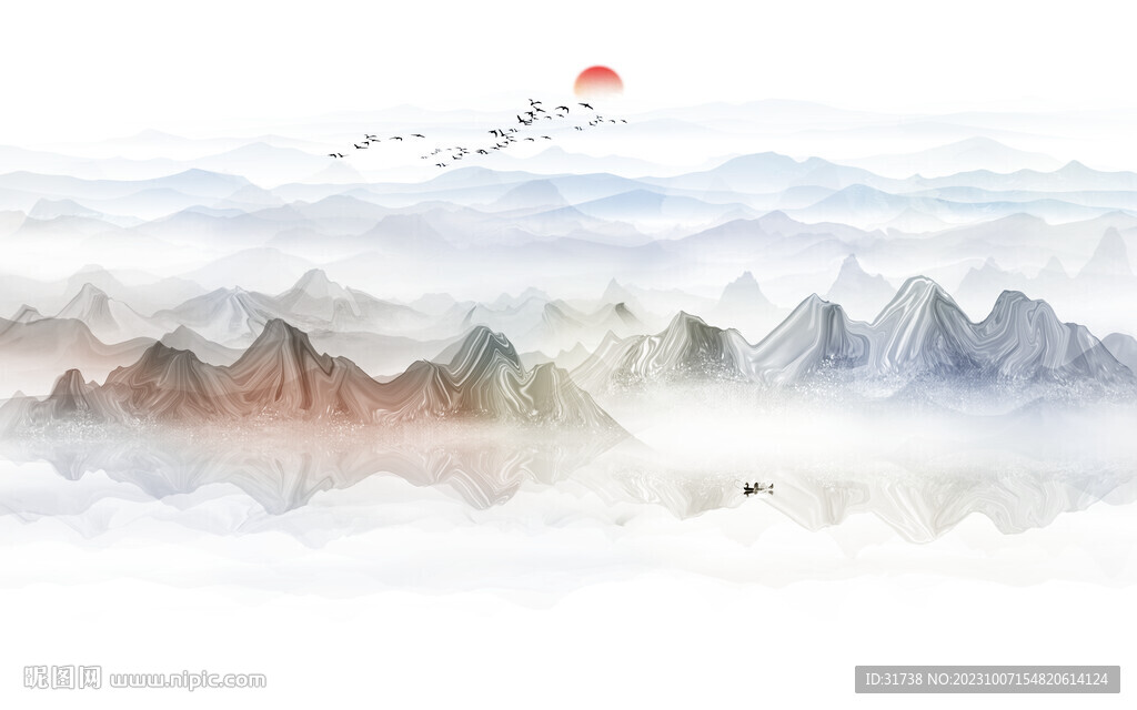 新中式群山水墨山水画背景墙