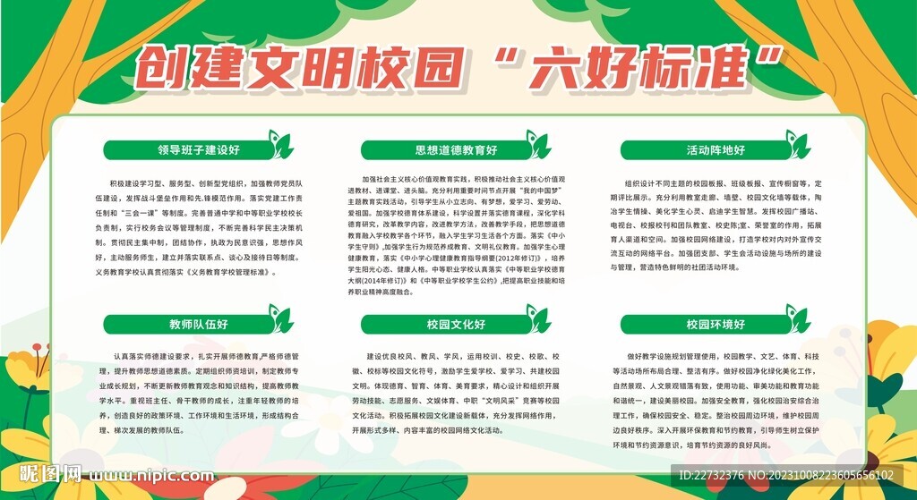创建文明校园六好标准展板