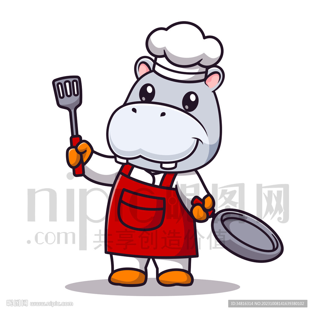 可爱卡通厨师河马