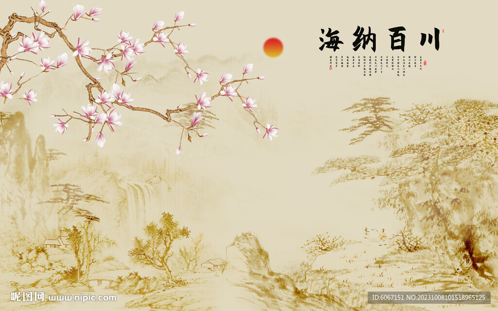 新中式兰花花鸟画电视背景墙