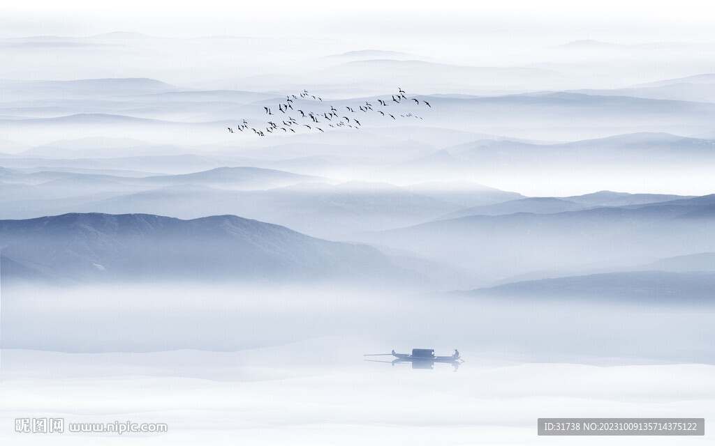 中式水墨山水图