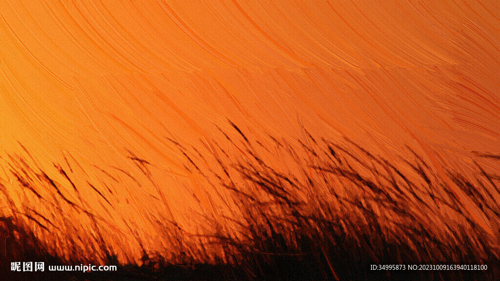 夕阳麦穗油画