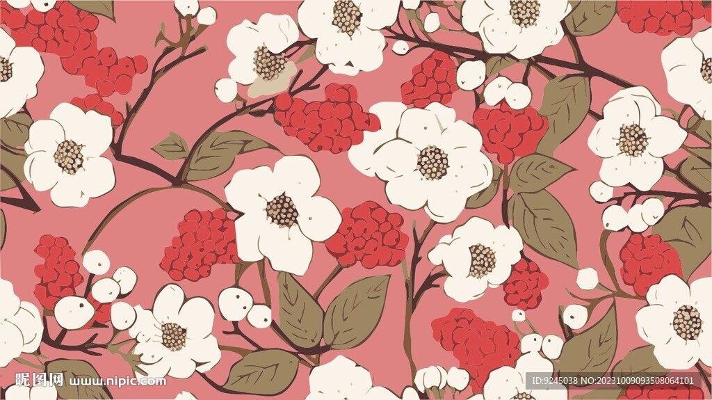 手绘可爱花纹四方连续图样