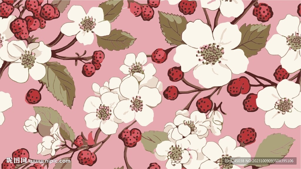 植物枝叶花纹四方连续花纹