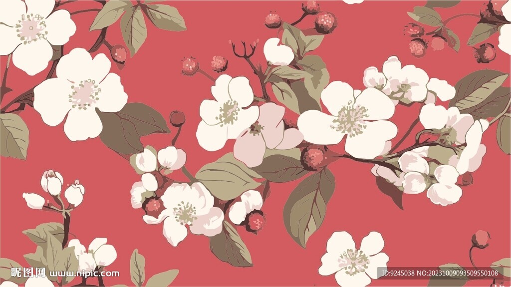 手绘花纹满版布料印花