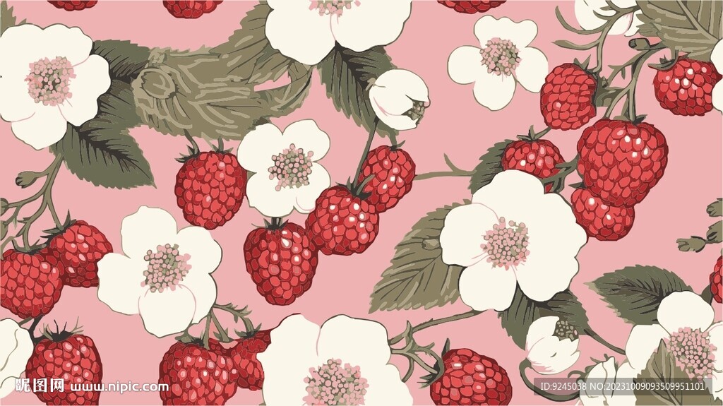 可爱草莓平铺背景图案印花