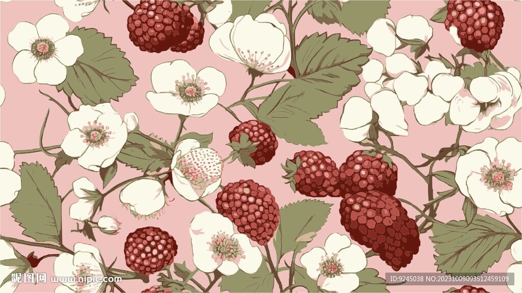 植物枝叶花纹四方连续花纹