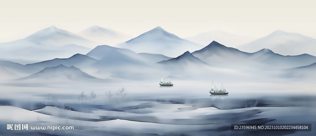 禅意水墨书法山水画