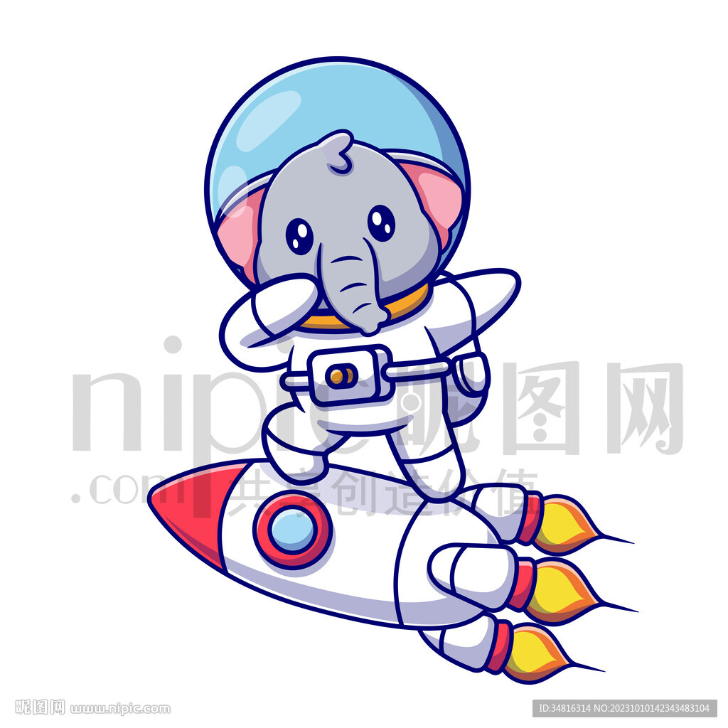 可爱卡通穿着宇航服的太空大象