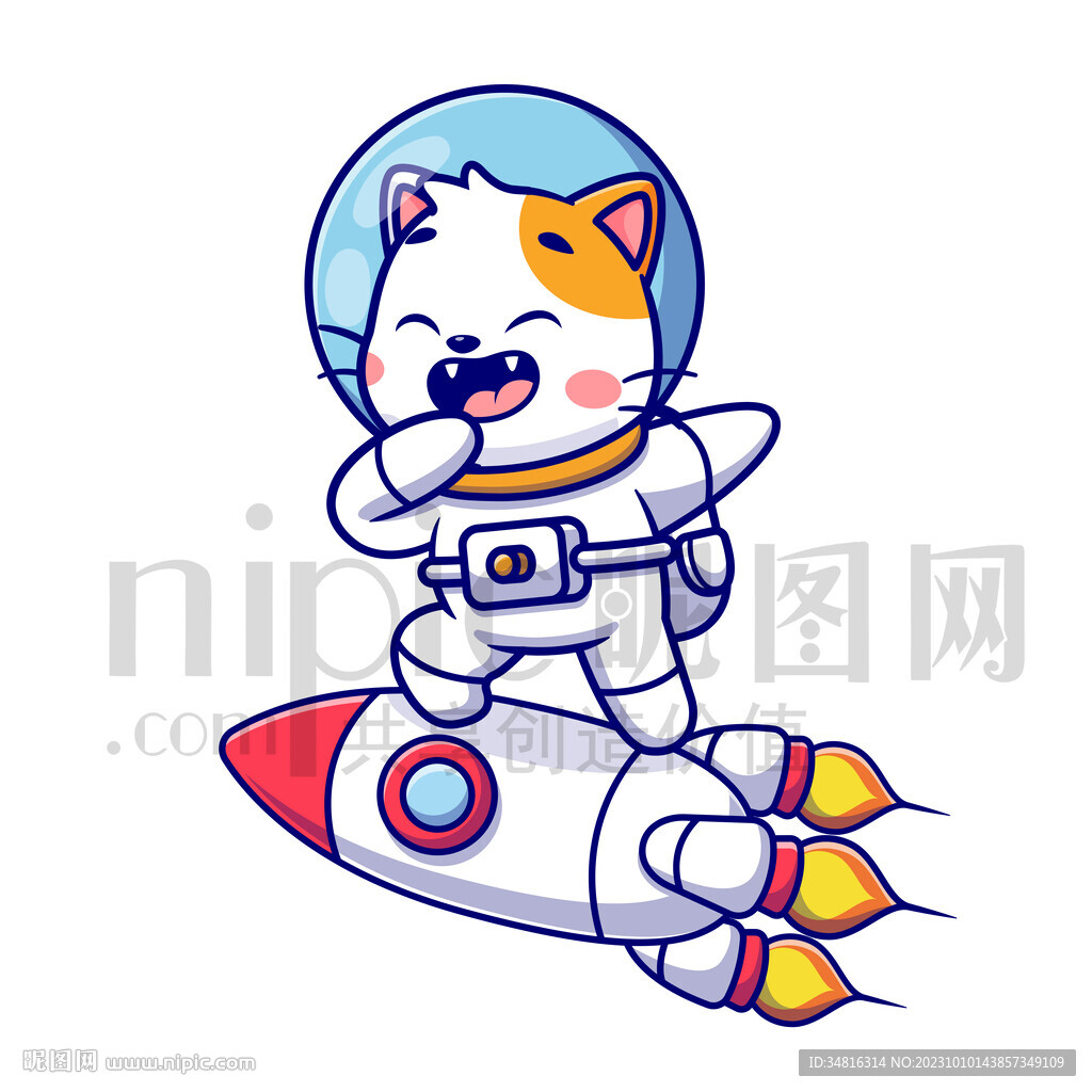 可爱卡通穿着宇航服的太空小猫咪