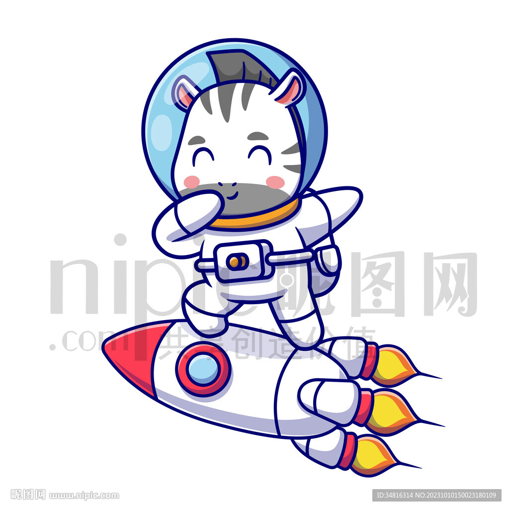 可爱卡通穿着宇航服的太空斑马