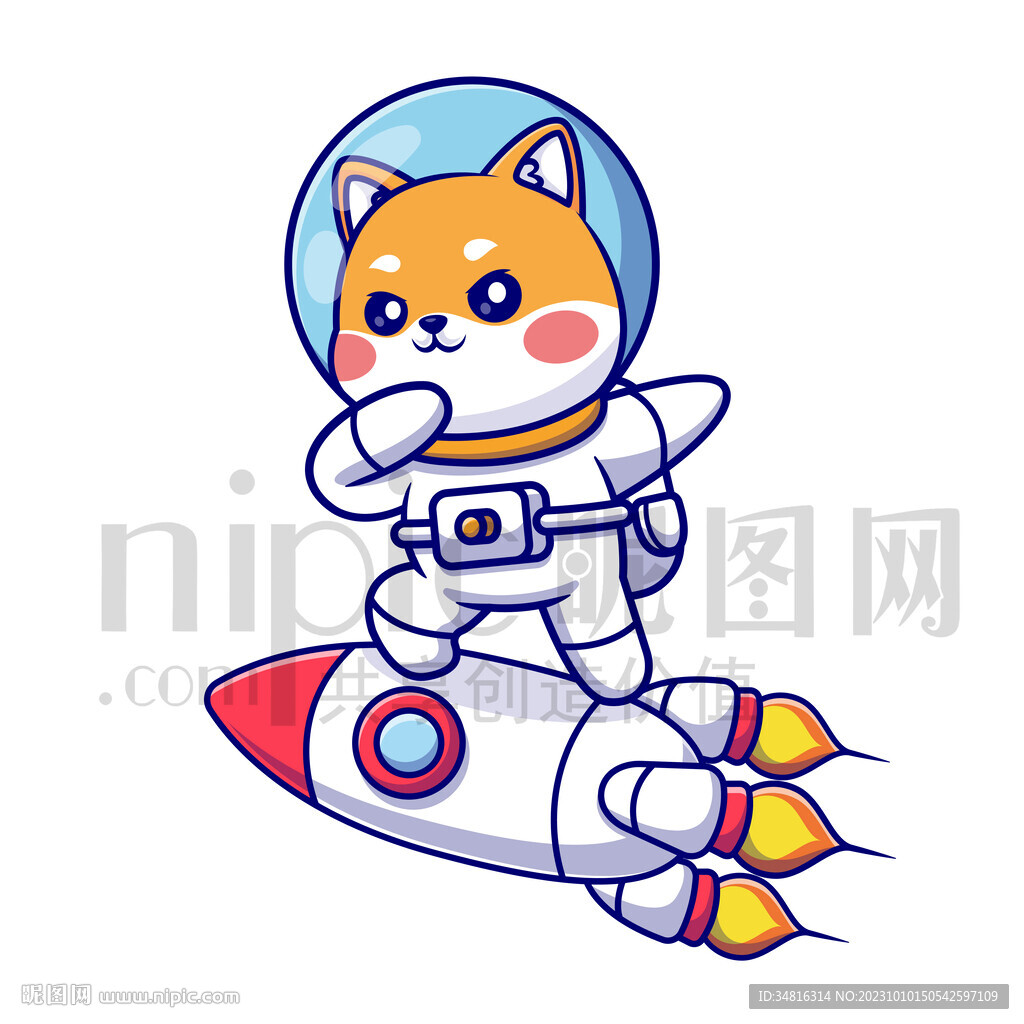 可爱卡通穿着宇航服的太空小狗