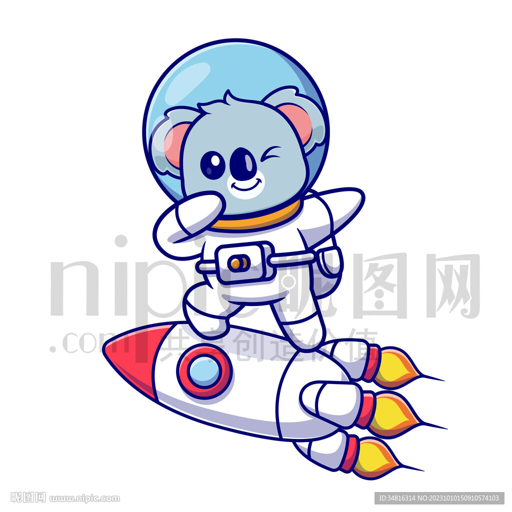 可爱卡通穿着宇航服的太空考拉熊