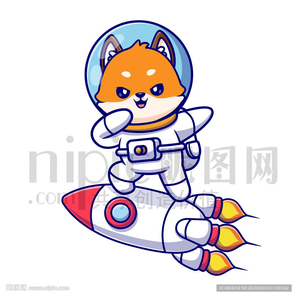 可爱卡通穿着宇航服的太空狐狸