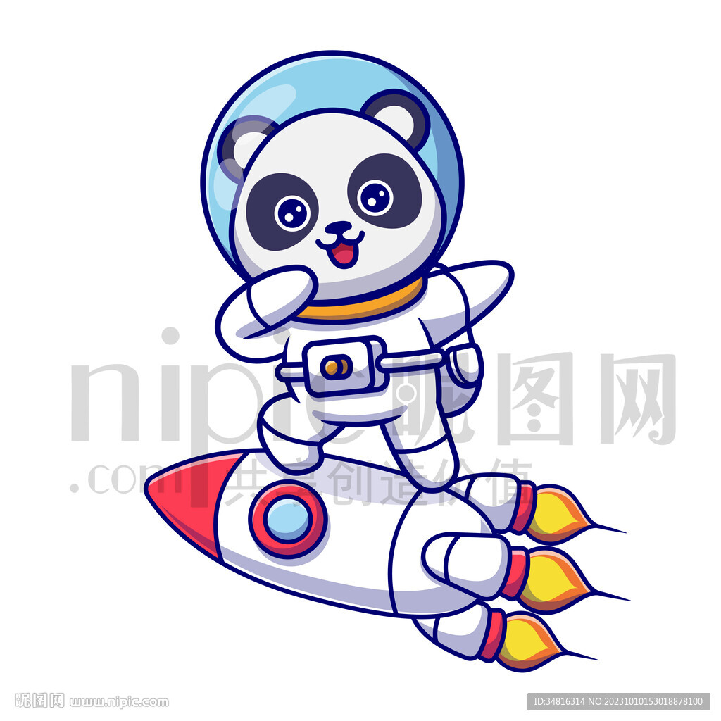 可爱卡通穿着宇航服的太空大熊猫