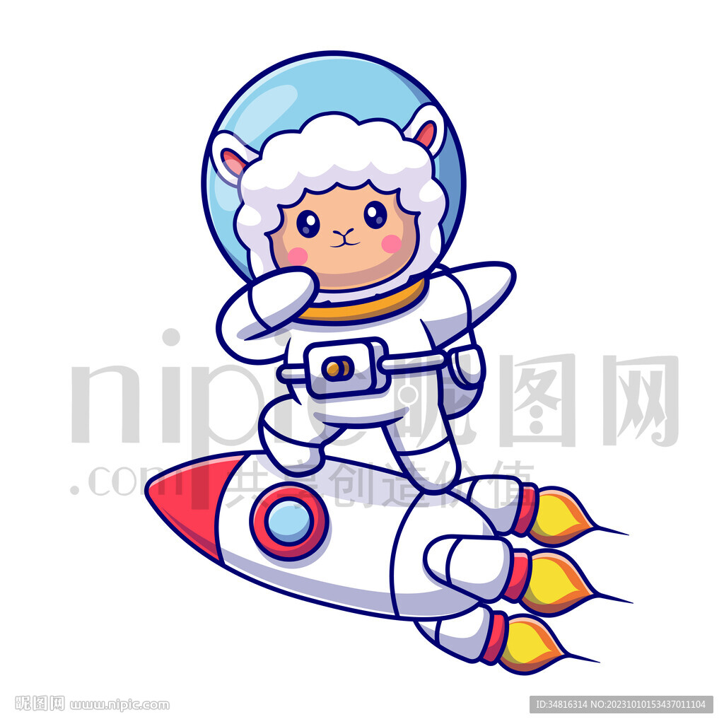 可爱卡通穿着宇航服的太空小羊