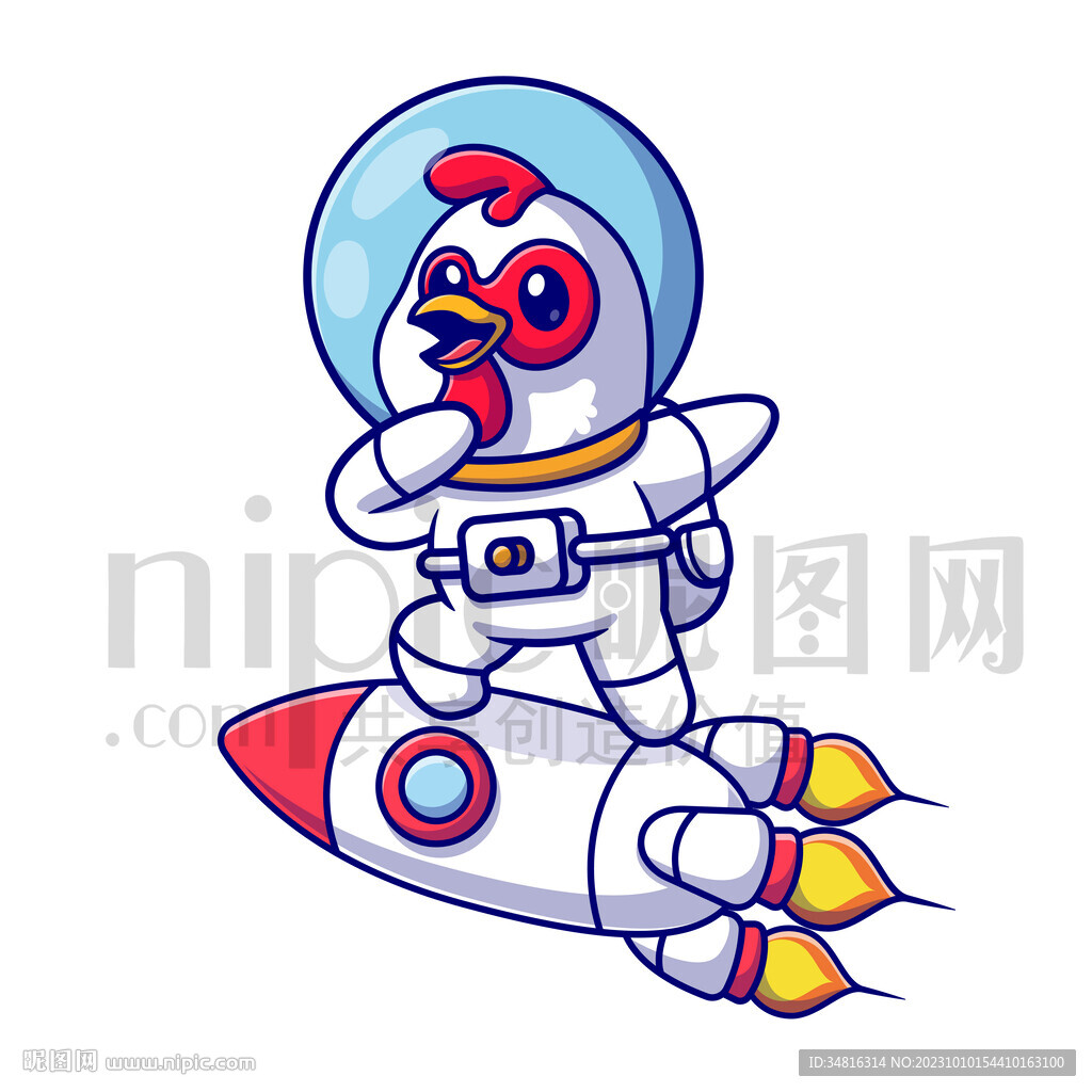 可爱卡通穿着宇航服的太空鸡