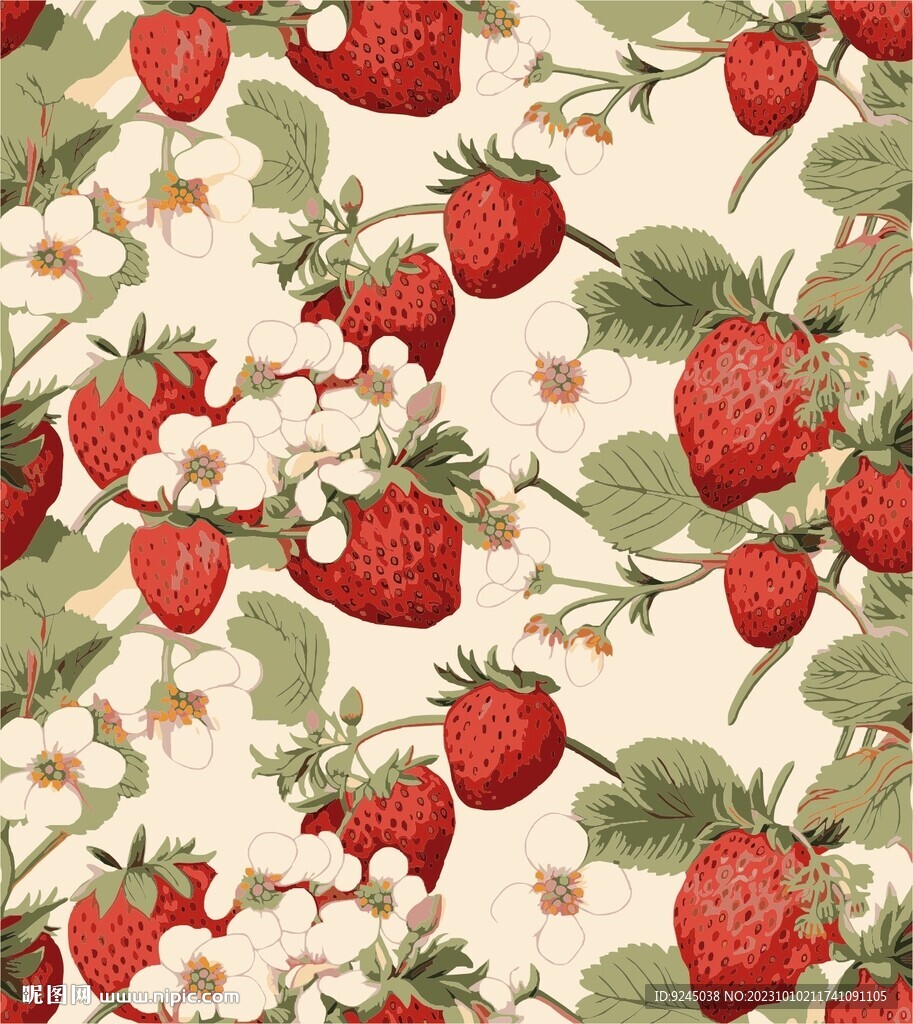 手绘草莓化妆品包装印花图案