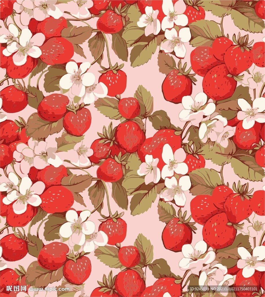 手绘草莓化妆品包装印花图案
