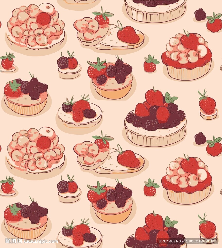 矢量甜品花纹四方连续花纹