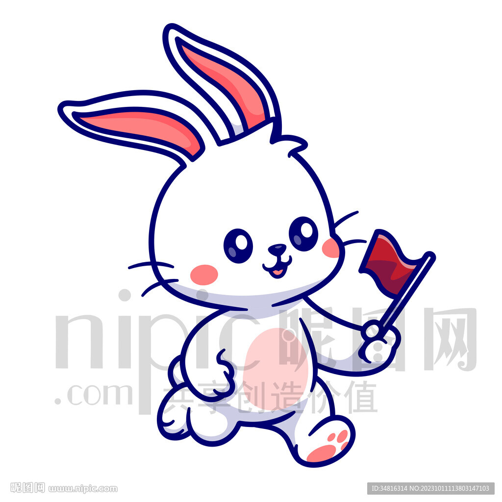 可爱卡通奔跑的小白兔