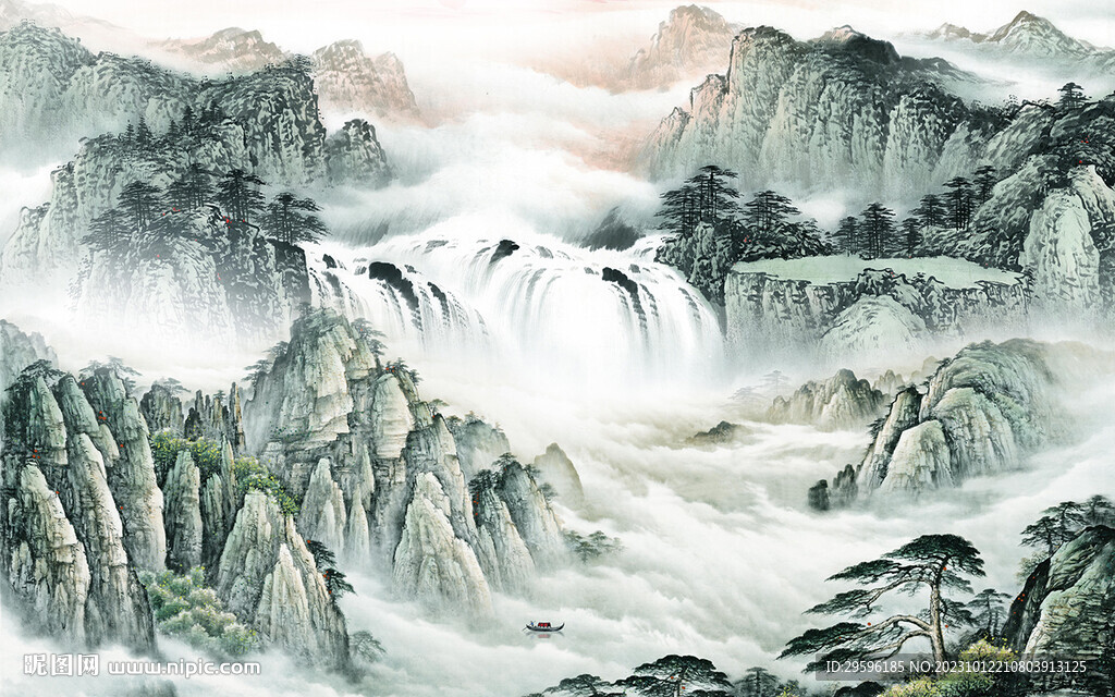 高端 意境客厅山水 TiF分层