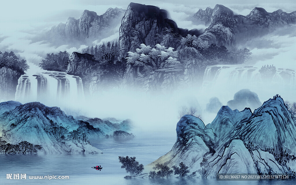 爆款 现代清晰山水 Tif分层