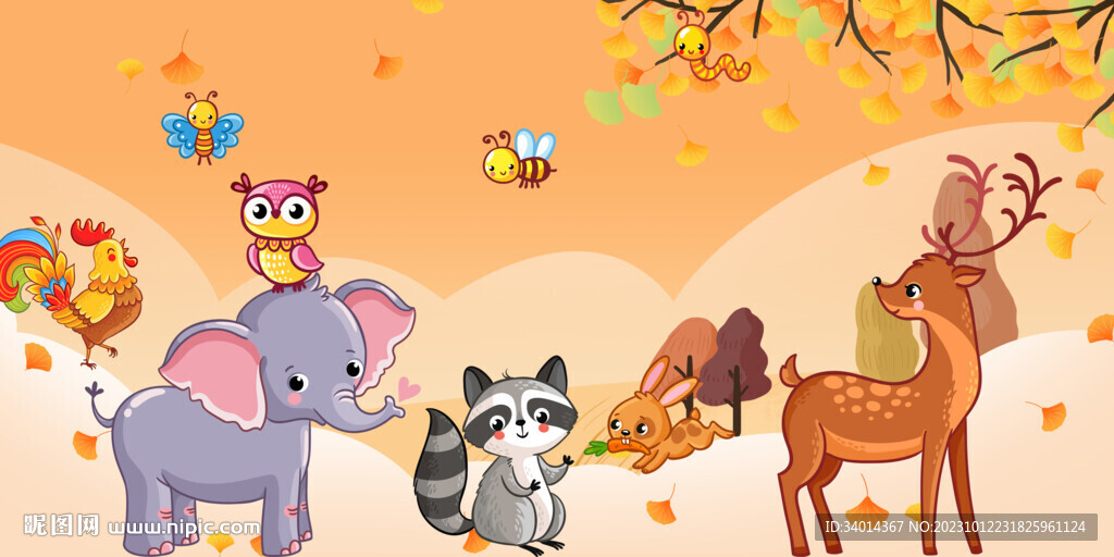 卡通大象动物背景墙