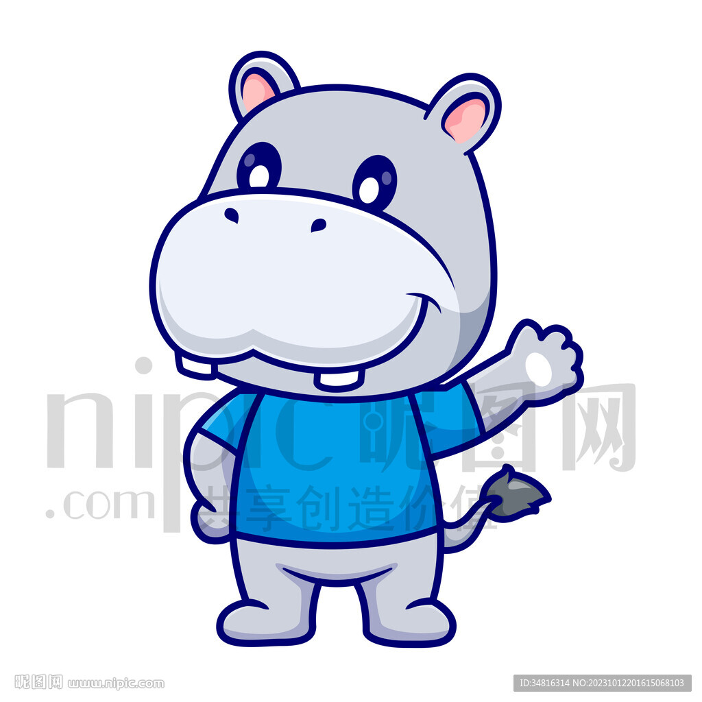 可爱卡通挥手的小河马